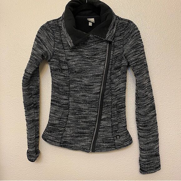 Bench Vail Fleece Lined Black & White tweed Jacket asymmetrical zipper -XS/4 - Picture 1 of 14